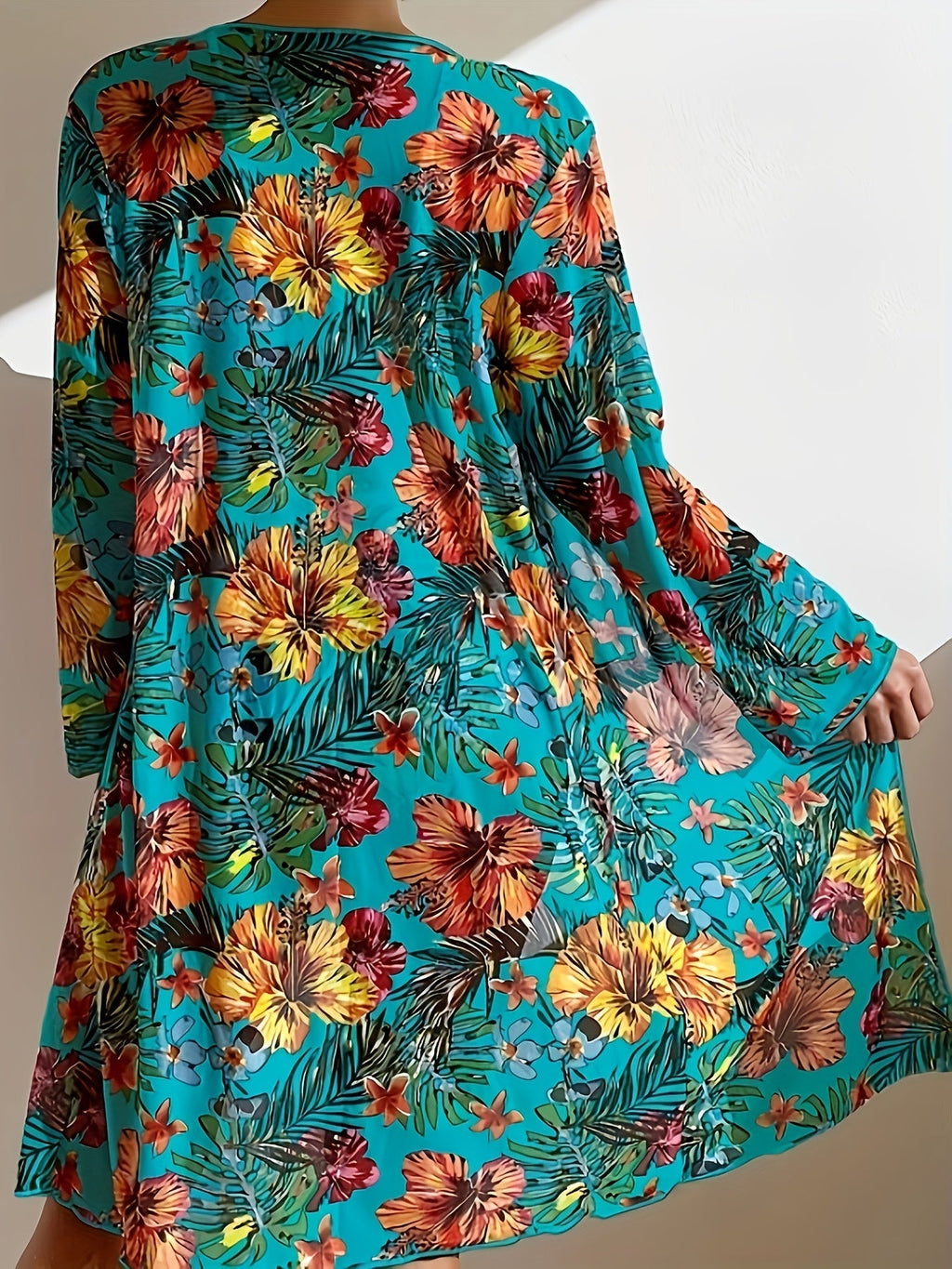 Ladies' Tankini Beach Wear Three Piece Set Long Sleeved Knotted Flower Print Hot Spring Swimsuit