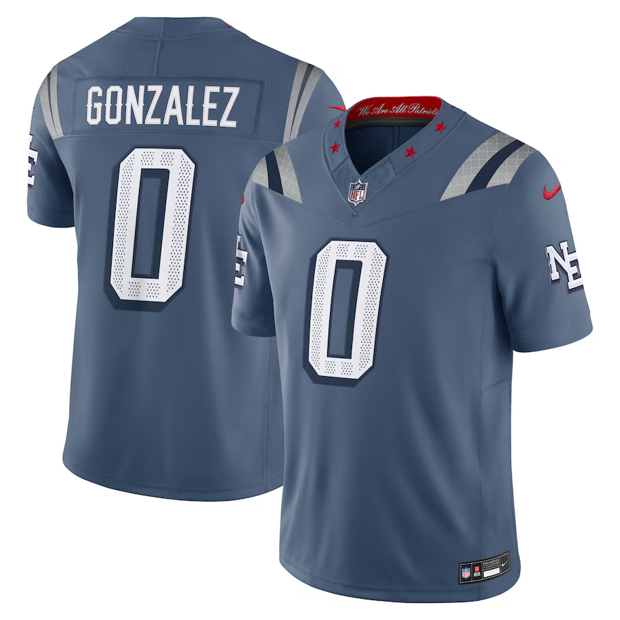 Men's New England Patriots Christian Gonzalez #0 Storm Blue 2025 Rivalries Collection Limited Jersey
